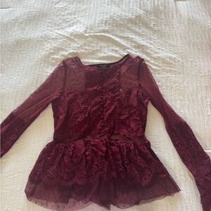 Romeo & Juliet Couture Red Peplum Long Sleeve Blouse